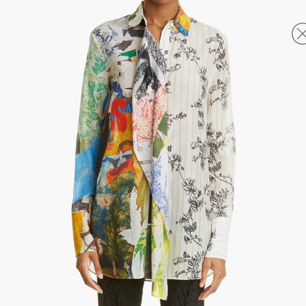 MONSE mixed print linen blend button up shirt